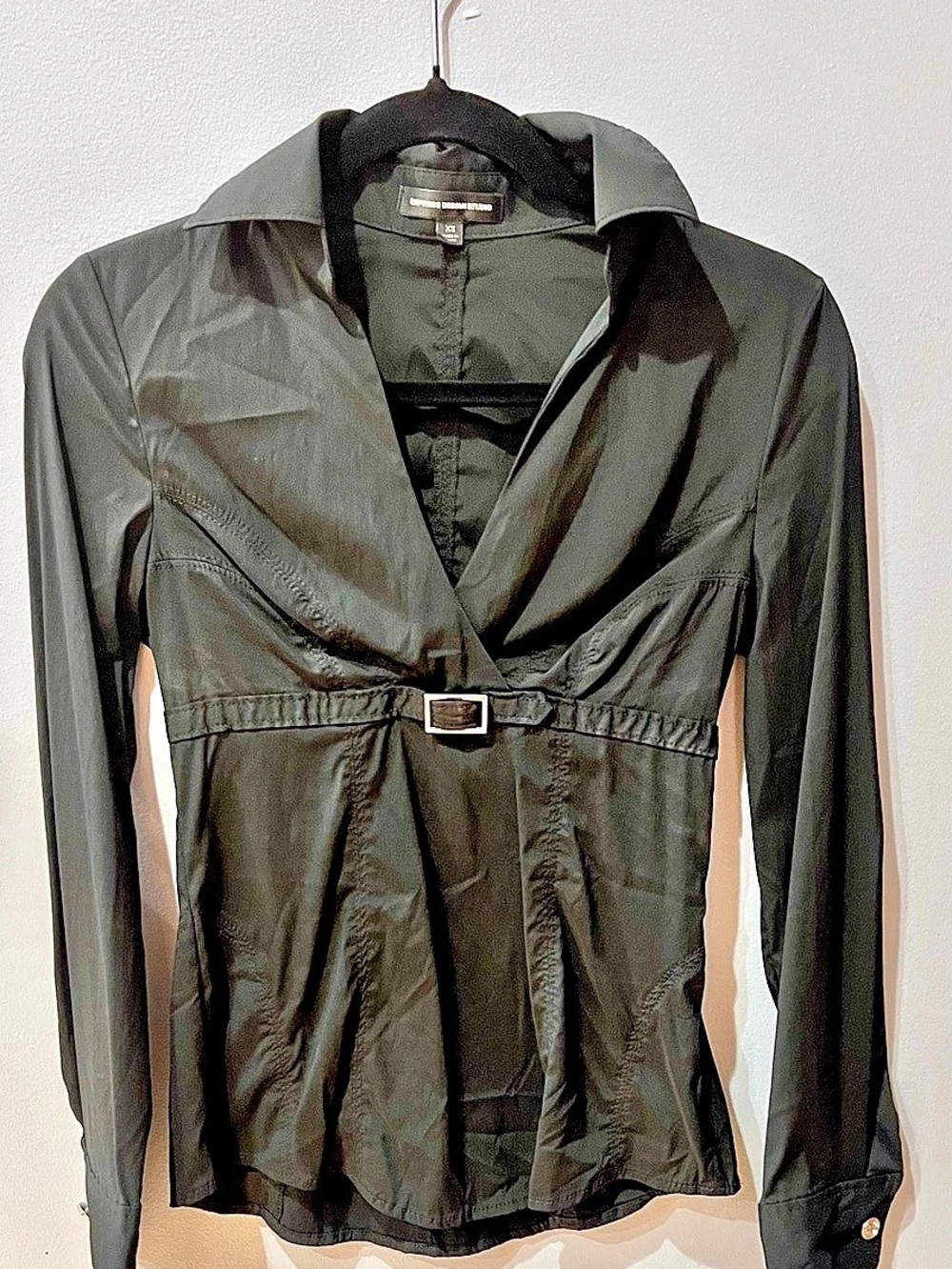 Express Design Studio Belted Black Blouse Size XS